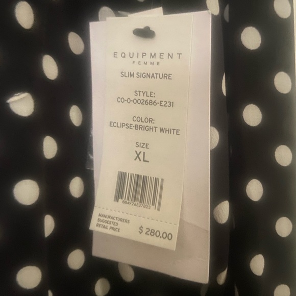 EQUIPMENT - SLIM SIGNATURE SILK SHIRT, XL, NWT - polka dots - Picture 7 of 9